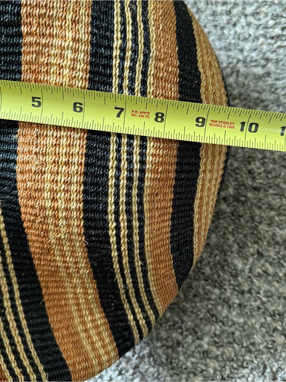 African Sisal Straw Woven Market Tote Bag Leather Strap Stripes Geometric Design - Picture 7 of 10
